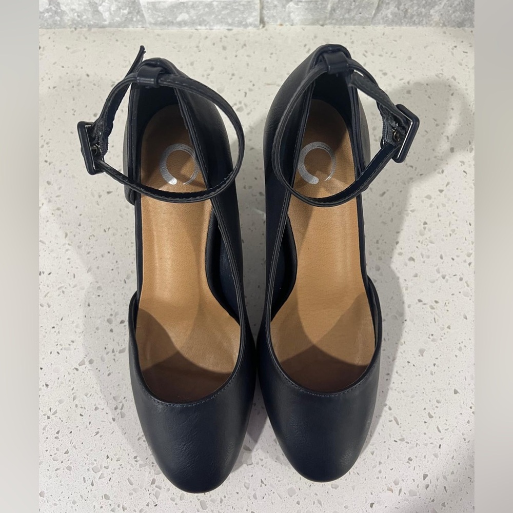 Journee Collection Navy Blue Ankle Strap Heels - Picture 5 of 7